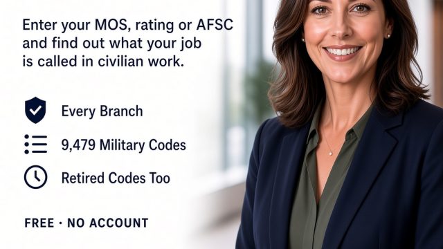 HireAVeteran.org Skills Translator, a free tool that turns a military job code into civilian job titles